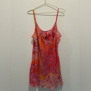 Josie Natori vintage Y2K Floral sheer Pink Orange Women's slip intimates dress